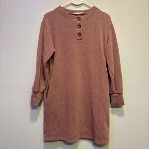 Lush Women’s Tan Textured Knit Pocket Button Sweater Dress Size S